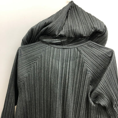 美品◆プリーツプリーズ イッセイミヤケ フード ロング コート PP33-JA671 グレー サイズ4 PLEATS PLEASE 【AFB43】