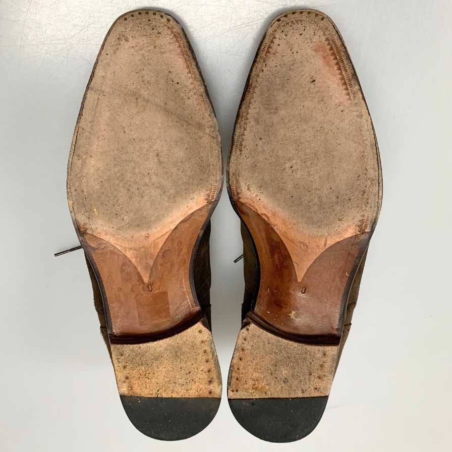 メルミン セミブローグ メダリオン スエード 10194 ダークブラウン サイズ8 メンズ レザー 革靴 MEERMIN MADE IN SPAIN 約26.5cm【AFD3】
