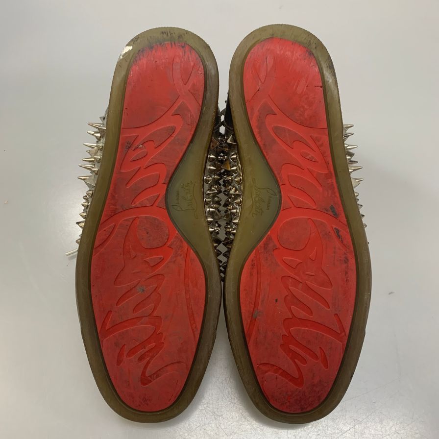 クリスチャンルブタン スニーカー スタッズ レザー メンズ シルバー サイズ42.5 Christian Louboutin 約27.5cm【AFC46】