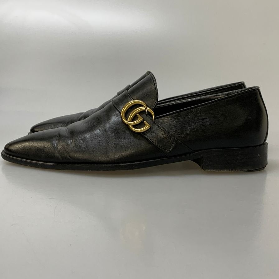 グッチ スリッポン GGストラップ プレーントゥ 09106 カーフ メンズ ブラック サイズ39.5E GUCCI 約25.0cm【AFD2】