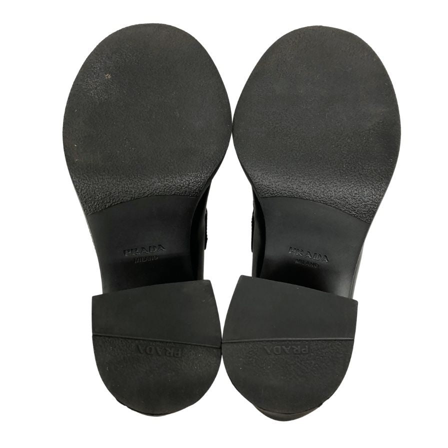 プラダ ローファー 厚底 ハイヒール ロゴ レザー レディース ブラック サイズ23.5 PRADA 約23.5cm【AFD3】