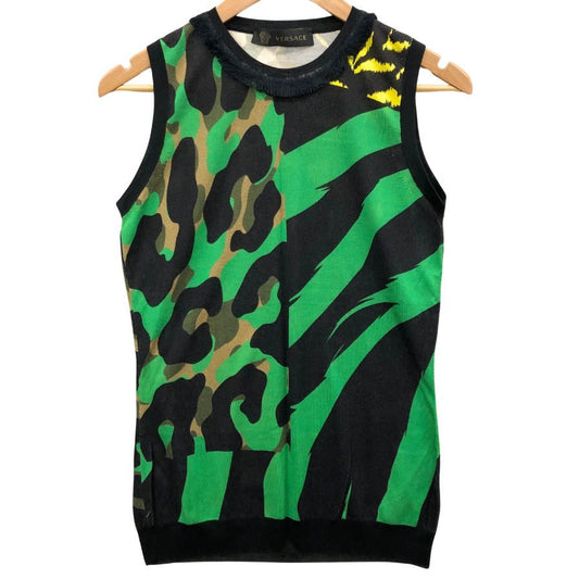 極美品◆ジャンニ ヴェルサーチ タンクトップ ノースリーブトップス シルク100% レディース サイズ40 総柄 GIANNI VERSACE 【AFB31】
