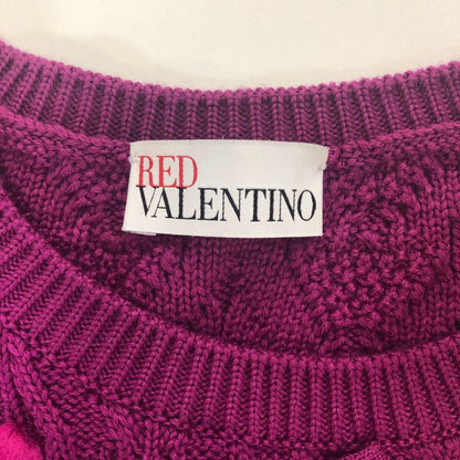 美品◆レッドバレンティノ 編みリボン×ボールラウンドネックニットセーター レディース パープル系 サイズXS RED VALENTINO 【AFA18】