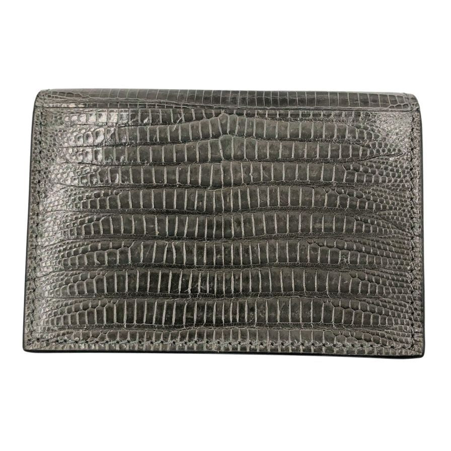 トムフォード レザー 二つ折り名刺れ カードケース リザード型押し メンズ グレー系 TOM FORD【AFI2】