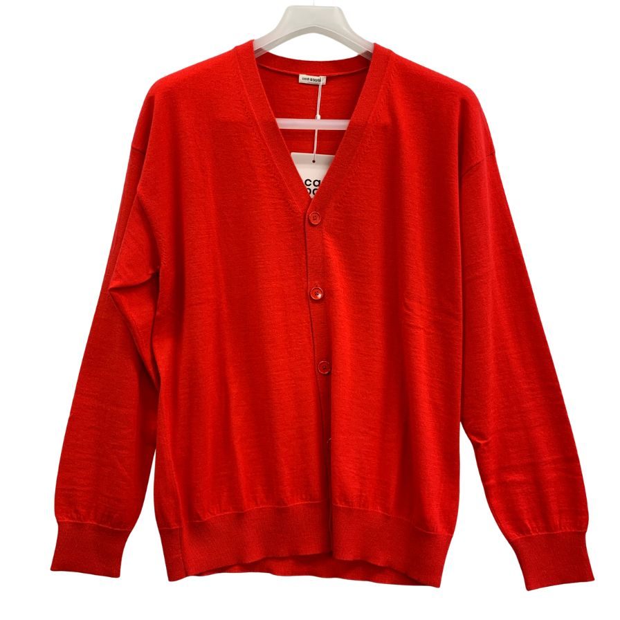 未使用◆キャッシュ＆バルバ カーディガン ウーステッドカシミヤ 150 レッド メンズ サイズ2 IMWSW002 Cash&Barba 【AFB27】