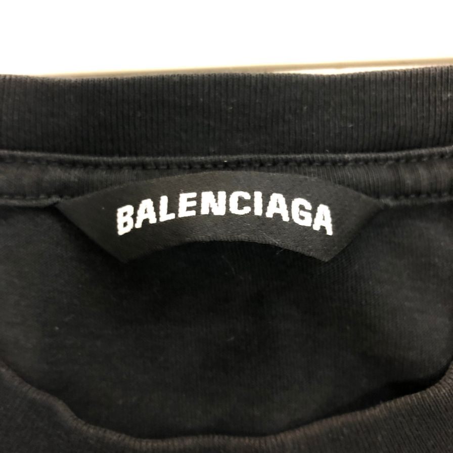 美品◆バレンシアガ Tシャツ コットン 613968  フロントロゴ ブラック サイズM BALENCIAGA 【AFB33】