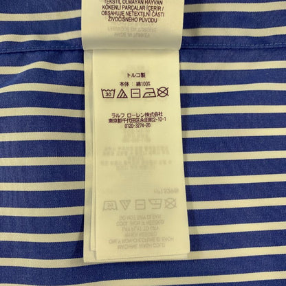 美品◆ラルフローレン シャツ パープルレーベル 2ポケット ストライプ コットン ブルー系 メンズ サイズ175/96A RALPH LAUREN 【AFB11】