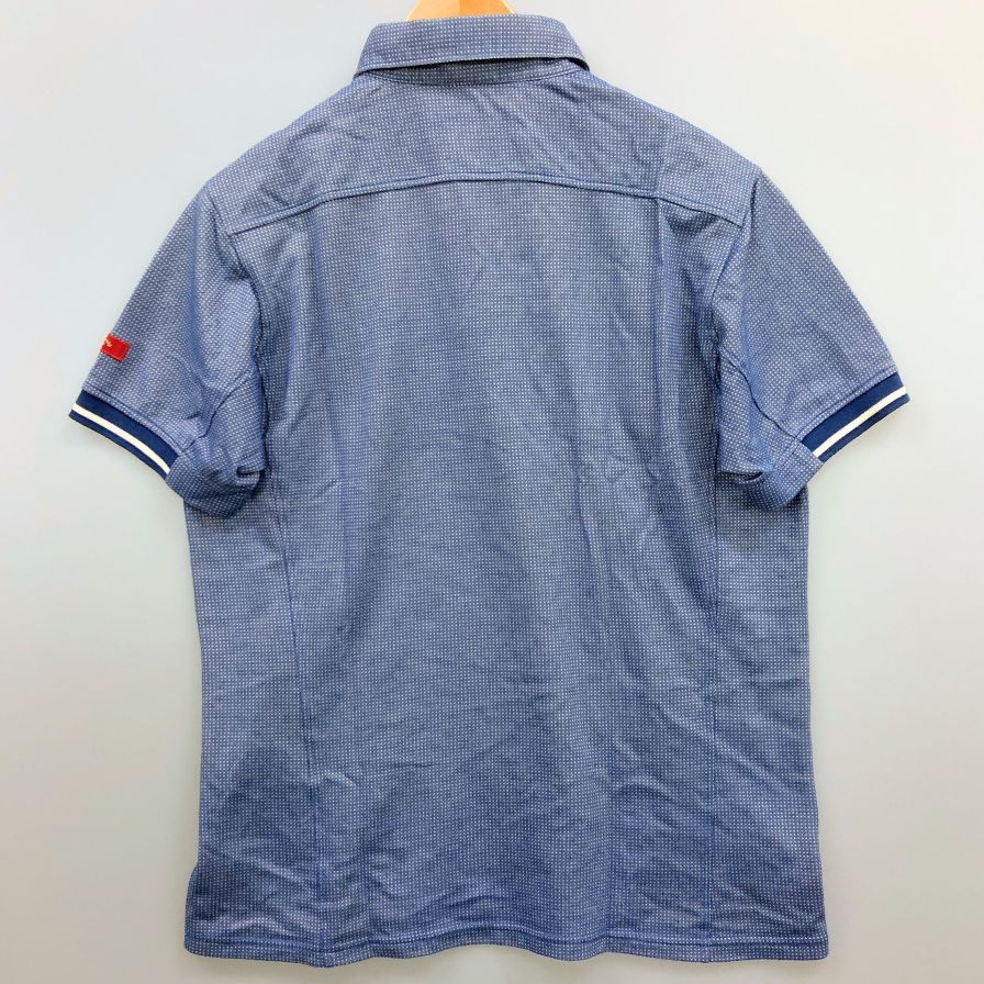 美品◆キャロウェイ ポロシャツ ドット総柄 刺繍 ロゴ コットン ゴルフウェア ブルー メンズ サイズL Callaway 【AFB6】