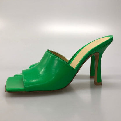 ボッテガヴェネタ パンプス ストレッチサンダル ミュール ラムレザー グリーン系 サイズ35.5 BOTTEGA VENETA 約22.5cm【AFD7】