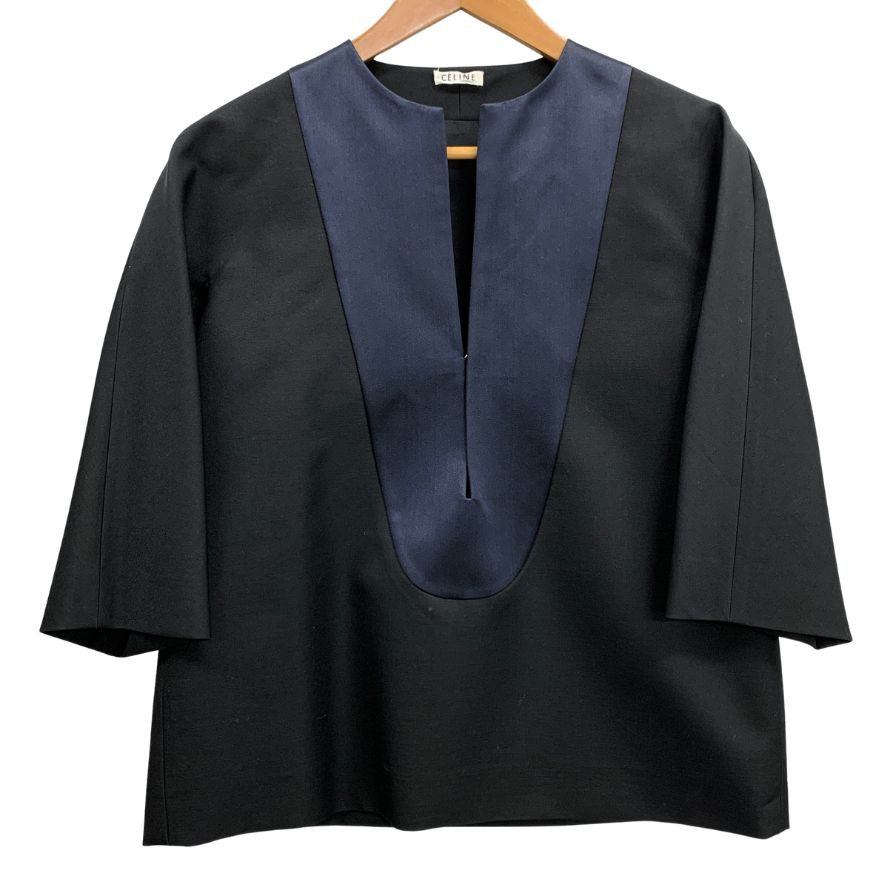 美品◆セリーヌ プルオーバー トップス 胸元ゴールドフック 国内正規品 MODELE DEPOSE 0C54 2602 レディース サイズ36 ブラック CELINE 【AFB27】