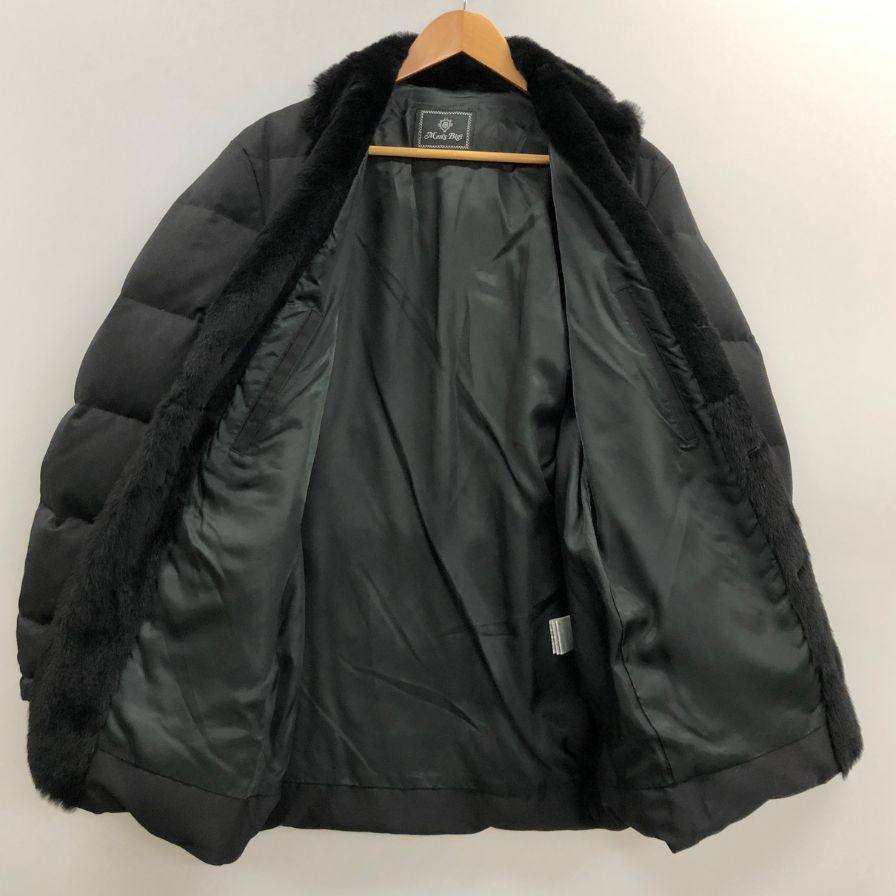 中古◆メンズビギ ダウンジャケット ムートン ファー レザー 切替 中綿 キルティング ブラック メンズ サイズM MEN`s BIGI 【AFF23】