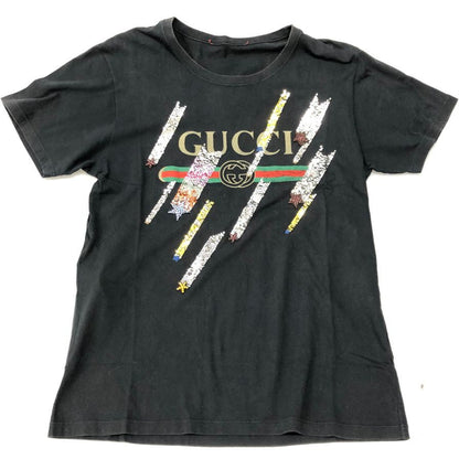 中古◆グッチ 半袖Tシャツ スパンコール ブラック レディース サイズM 492347 GUCCI 【AFB3】