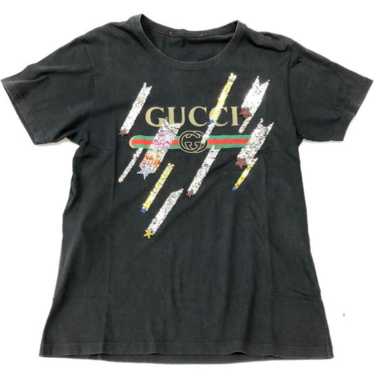 中古◆グッチ 半袖Tシャツ スパンコール ブラック レディース サイズM 492347 GUCCI 【AFB3】