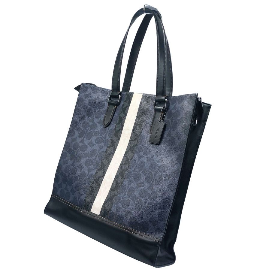 コーチ トートバッグ 2WAY シグネチャー PVC×レザー ネイビー×ブラック メンズ COACH【AFE12】