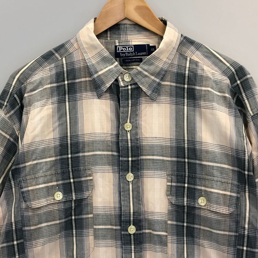 美品◆ポロラルフローレン 2フラップポケットシャツ 90年代 オールド チェック メンズ サイズXL Polo Ralph Lauren 【AFB39】