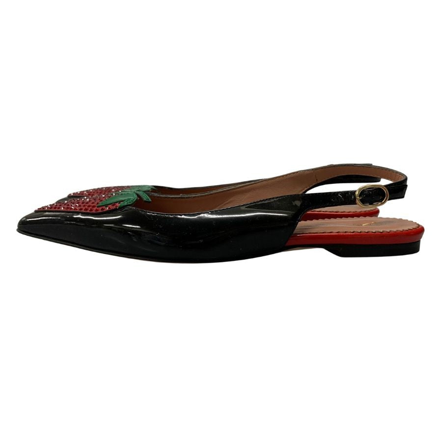 レッド ヴァレンティノ フラットシューズ サンダル ストロベリーモチーフ レディース サイズ36 ブラック RED VALENTINO 約22.5cm【AFC42】