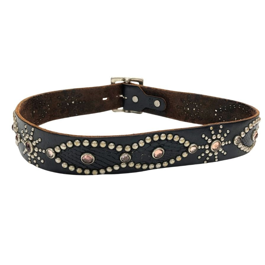 エイチティーシー ベルト スタッズ ストーン付き レザー ブラック メンズ HTC【AFI4】