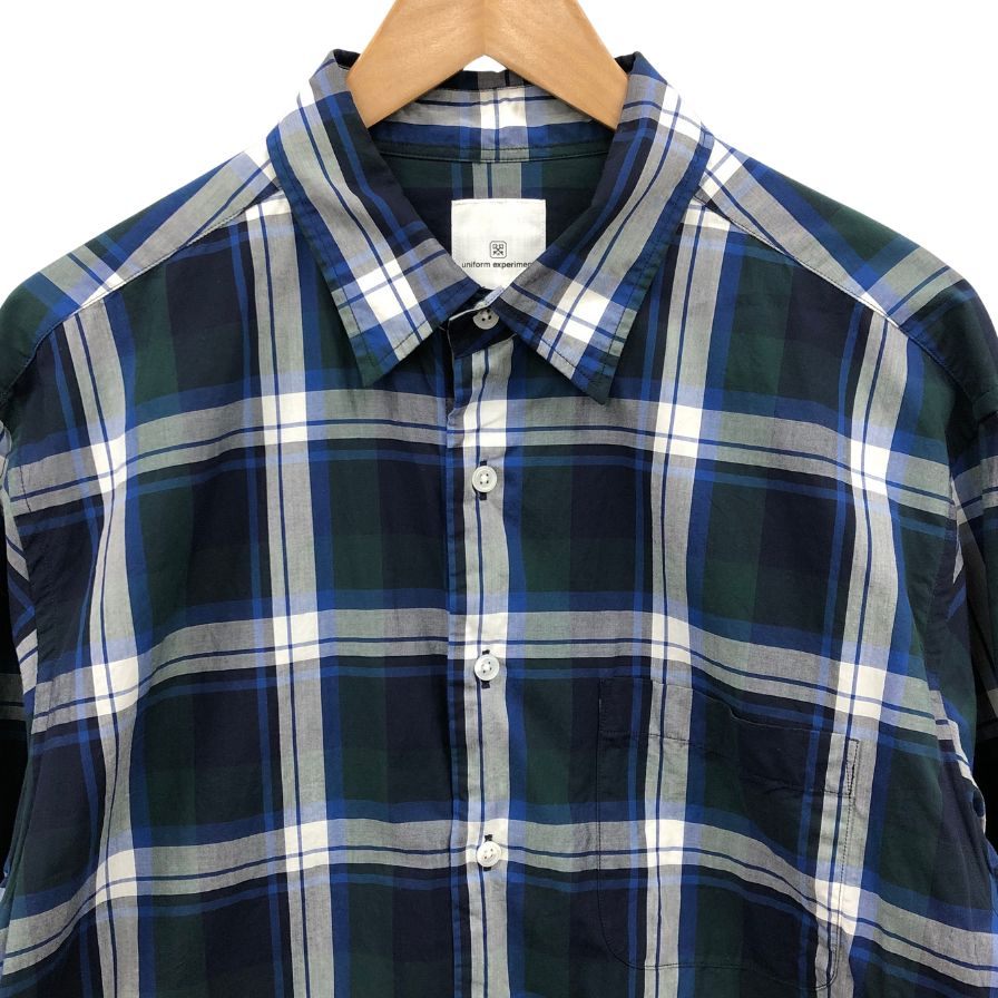 美品◆ユニフォームエクペリメント チェック 長袖シャツ 23SS UE-230019 メンズ サイズ3 ブルー Uniform Experiment 【AFB39】