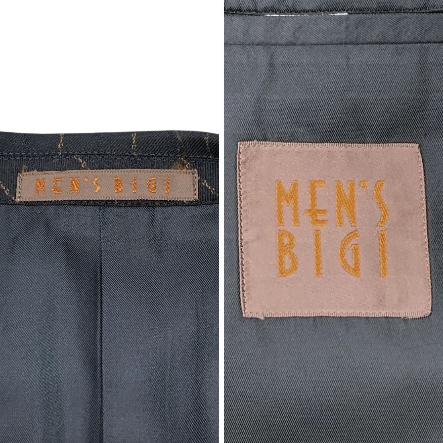 Mens Bigi メンズ・ビギ　グレー ストライプ テーラードジャケット メンズビギ スーツ ストライプ テーラードジャケット スラックス