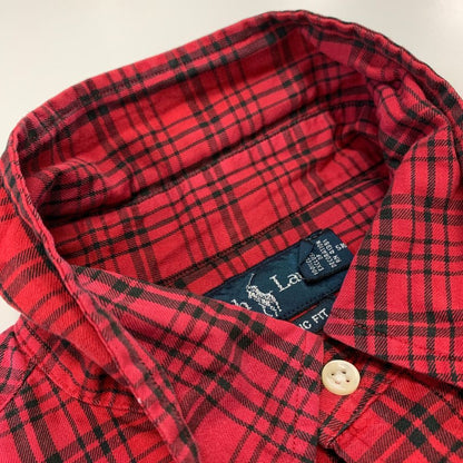 美品◆ラルフローレン ボタンダウンシャツ 90S オールド チェック レッド メンズ サイズM Ralph Lauren 【AFB7】