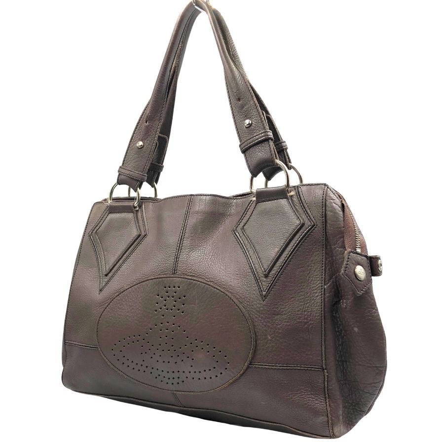 ヴィヴィアンウエストウッド パンチングオーブ レザー トートバッグ ユニセックス ブラウン  Vivienne Westwood【AFE5】