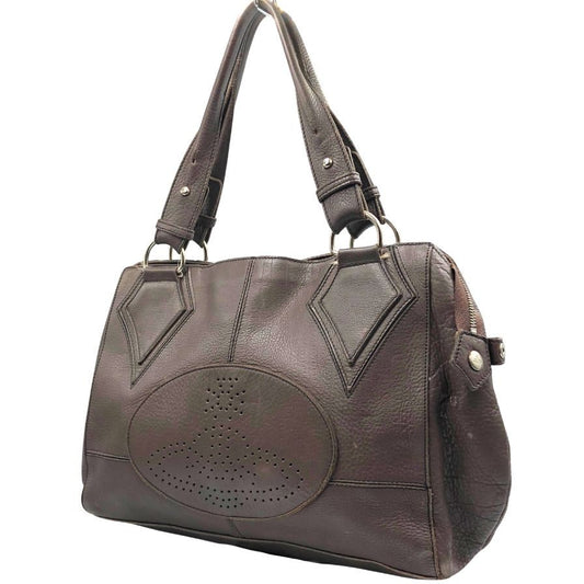 ヴィヴィアンウエストウッド パンチングオーブ レザー トートバッグ ユニセックス ブラウン  Vivienne Westwood【AFE5】