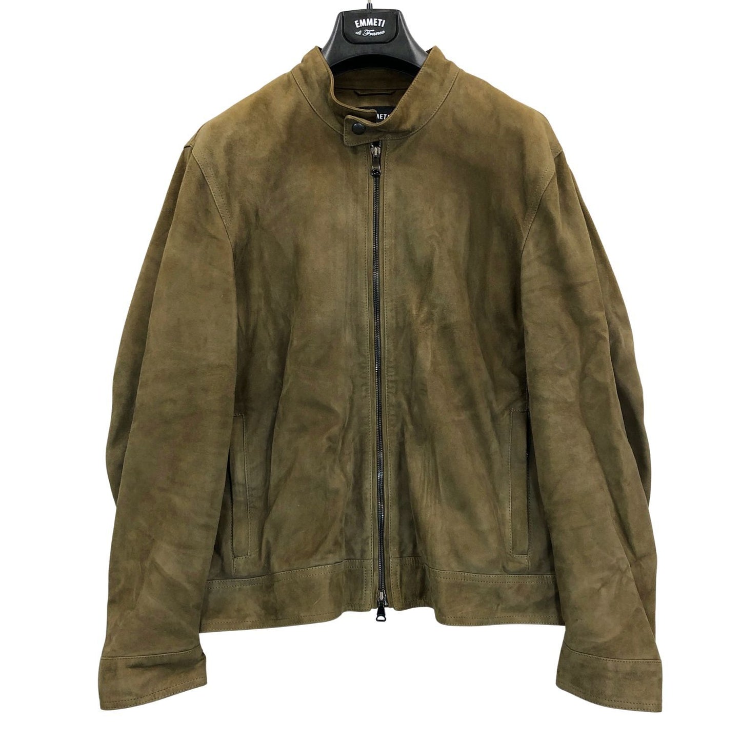 極美品◆エンメティ シングルライダースジャケット  ジップアップ ゴートスキン スエード ブラウン サイズ52 EMMETI 【AFG1】