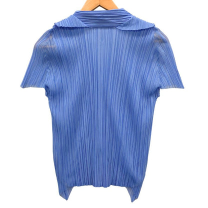 美品◆プリーツプリーズ イッセイミヤケ 半袖カットソー ブルー レディース サイズ3 PP43-JK542 PLEATS PLEASE ISSEY MIYAKE 【AFB43】