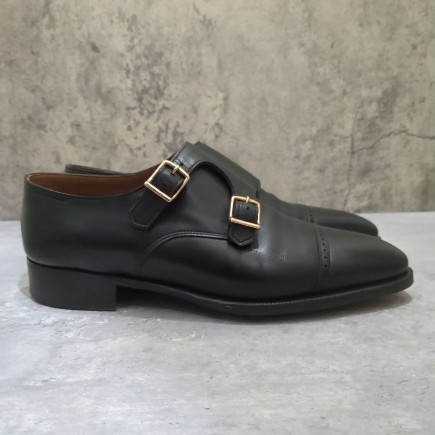 ジョンロブ レザーシューズ ダブルモンク フィリップ2 ダブルバックル ブラック メンズ サイズUK6E 7000ラスト JOHN LOBB ビジネスシューズ 約25.0cm【LA】【中古】