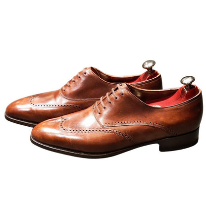 極美品◆ジョンロブ レザーシューズ ハットン ウイングチップ ミスティカーフ サイズ8.5 メンズ ブラウン系 JOHN LOBB HUTTON ビジネスシューズ 約26.5cm【LA】【中古】