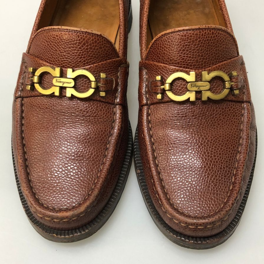 フェラガモ ビットローファー グレインレザー ガンチーニ金具 メンズ サイズ6EE ブラウン Ferragamo 約24.5cm【AFC47】