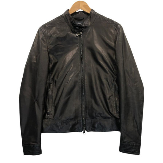美品◆エンメティ レザージャケット シングル ライダース ラムスキン メンズ ブラック サイズ 44 EMMETI 【AFG1】