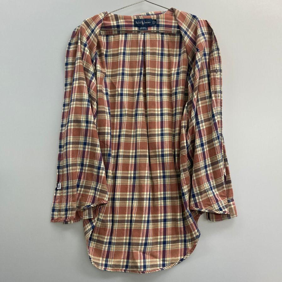 美品◆ラルフローレン ボタンダウンシャツ 90S チェック ブラウン系 メンズ サイズS Polo Ralph Lauren 【AFB9】