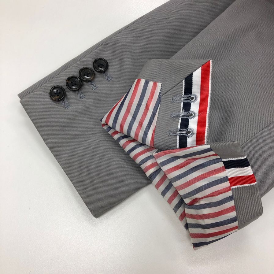 トム ブラウン ジャケット MJU426A 裏地ストライプ コットン メンズ グレー サイズS相当 THOM BROWNE【LA】