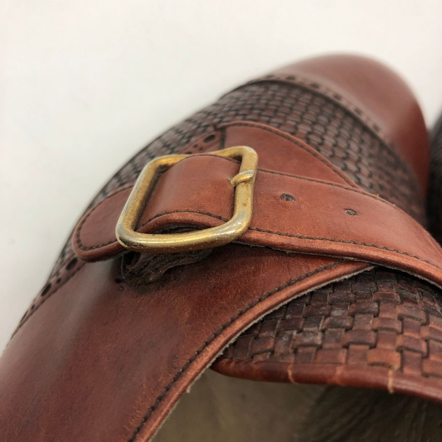 ヤンコ レザーシューズ モンクストラップ ブラウン系 メンズ サイズ7 YANKO 約25.5cm【PTM4】