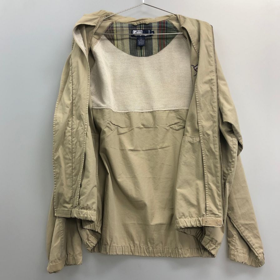 中古◆ポロ ラルフローレン スイングトップ 胸刺繍 ベージュ メンズ サイズM Polo Ralph Lauren 【AFF22】
