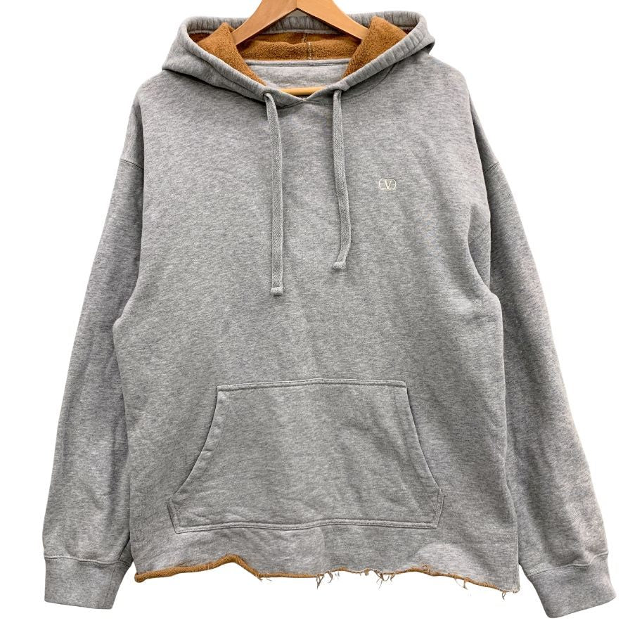 VALENTINO グレー パーカー Lサイズ 中古◇バレンティノ パーカー 21AW カットオフ デザイン 裏起毛
