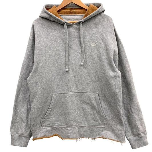 中古◆バレンティノ パーカー 21AW カットオフ デザイン 裏起毛 プルオーバー 刺繍 ロゴ WV3MF19D7M0 グレー メンズ サイズM VALENTINO 【AFB26】