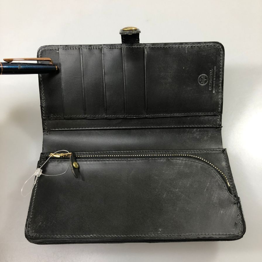 グレンロイヤル 長財布 二つ折り財布 フラップボタン ブライドルレザー ブラック ゴールド金具 GLENROYAL【AFI1】