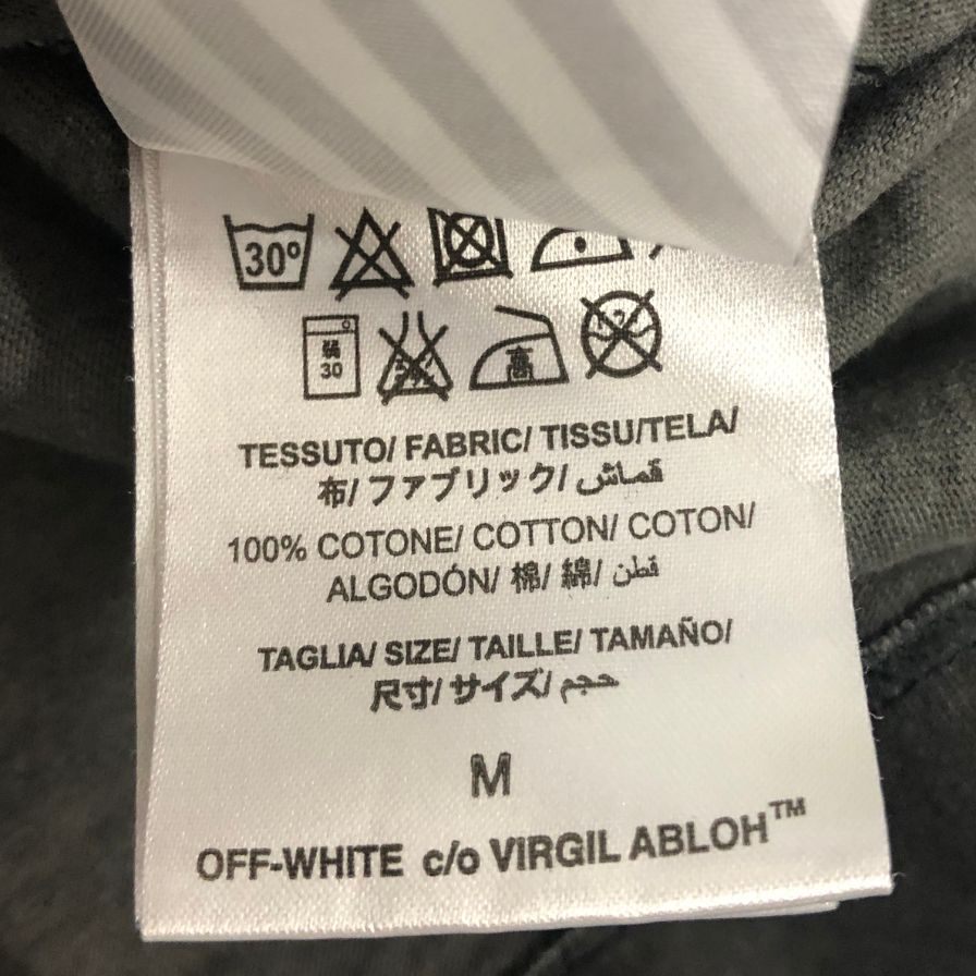 美品◆オフホワイト 半袖Tシャツ ダメージ加工 グレー系 メンズ サイズM OFF WHITE 【AFB3】
