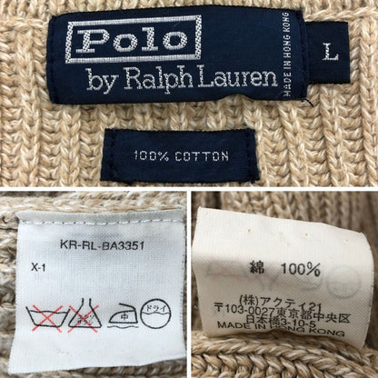美品◆ポロ ラルフローレン ドライバーズニット メンズ ベージュ サイズL POLO by Ralph Lauren 【AFB16】