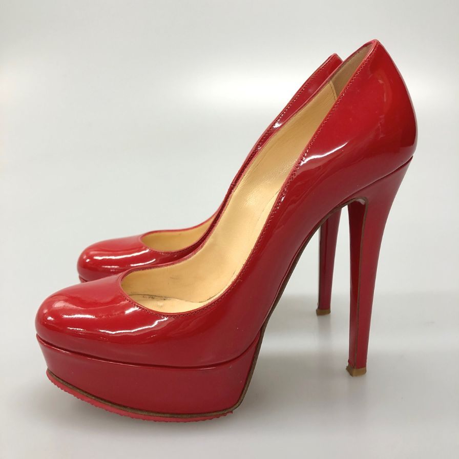 ルブタン ラウンドトゥ ハイヒール パテントレザー レッド サイズ35 Christian Louboutin 約22.5cm【AFD3】