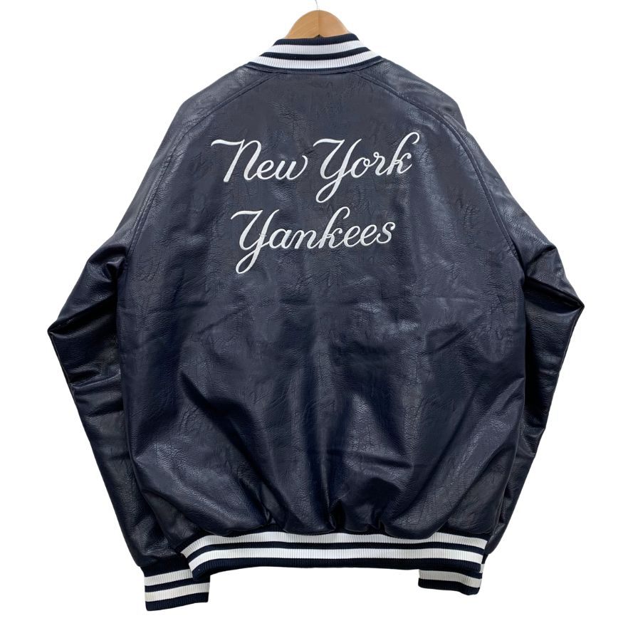美品◆ファナティックス スタジャン レザー ジャンパー ニューヨーク ヤンキース PU 合皮 ネイビー メンズ サイズXL Fanatics MLB New York Yankees 【AFG1】