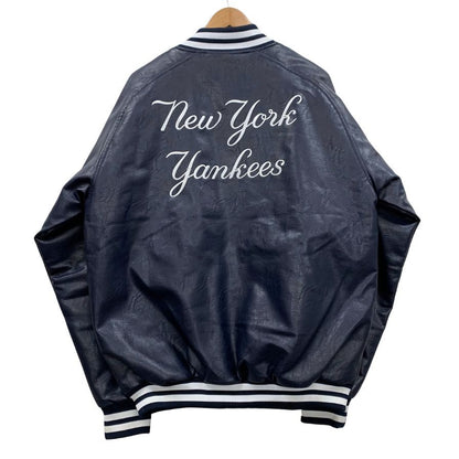 美品◆ファナティックス スタジャン レザー ジャンパー ニューヨーク ヤンキース PU 合皮 ネイビー メンズ サイズXL Fanatics MLB New York Yankees 【AFG1】