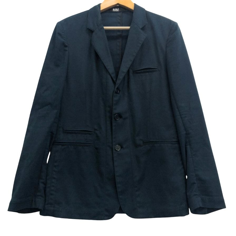 美品◆ラフシモンズ 3つボタン 3Bジャケット コットン メンズ ネイビー サイズ50 RAF SIMONS 【AFA15】