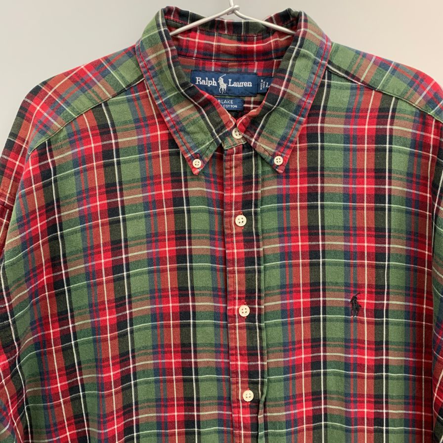 美品◆ラルフローレン ボタンダウンシャツ 90S オールド チェック レッド メンズ サイズL Ralph Lauren 【AFB8】