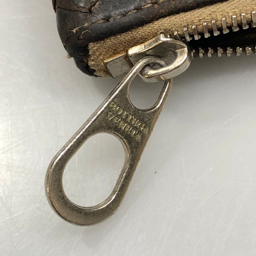 ボッテガヴェネタ コインケース イントレチャート レザー キーリング付き ダークブラウン メンズ BOTTEGA VENETA【AFI10】【中古】
