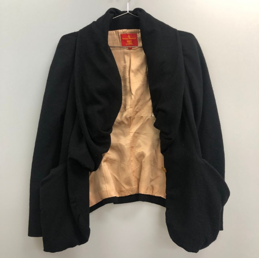 中古◆ヴィヴィアン ウエストウッド レッドレーベル ジャケット ウール 変形 1ボタン 42 レディース ブラック Vivienne Westwood RED LABEL 【AFA15】