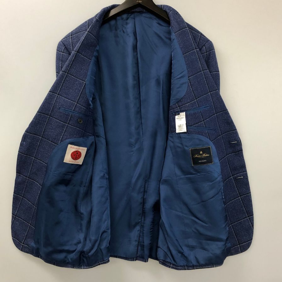 美品◆ブルックス ブラザーズ テーラードジャケット シングル 2B ブルー チェック柄 REGENT サイズ44 メンズ Brooks Brothers 【AFA21】