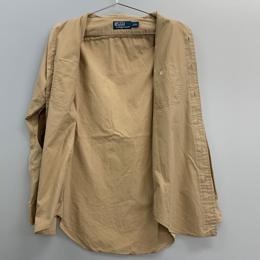 中古◆ポロ ラルフローレン ボタンダウンシャツ エルボーパッチ ベージュ系 メンズ サイズS Polo Ralph Lauren 【AFB28】